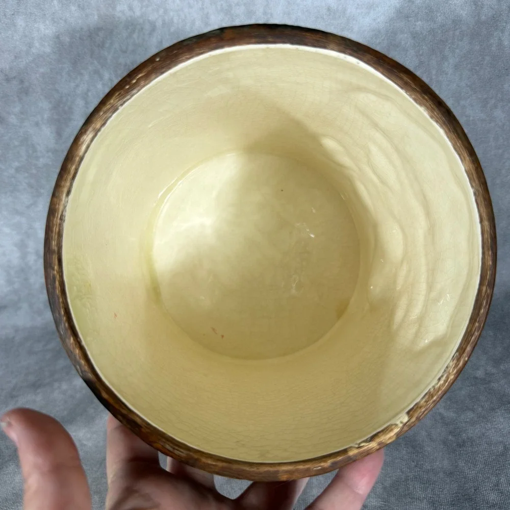 Vtg Treasure Craft Ceramic Cookie Jar Faux Wood Grain Apple Ivy Lid USA‎ Grandma